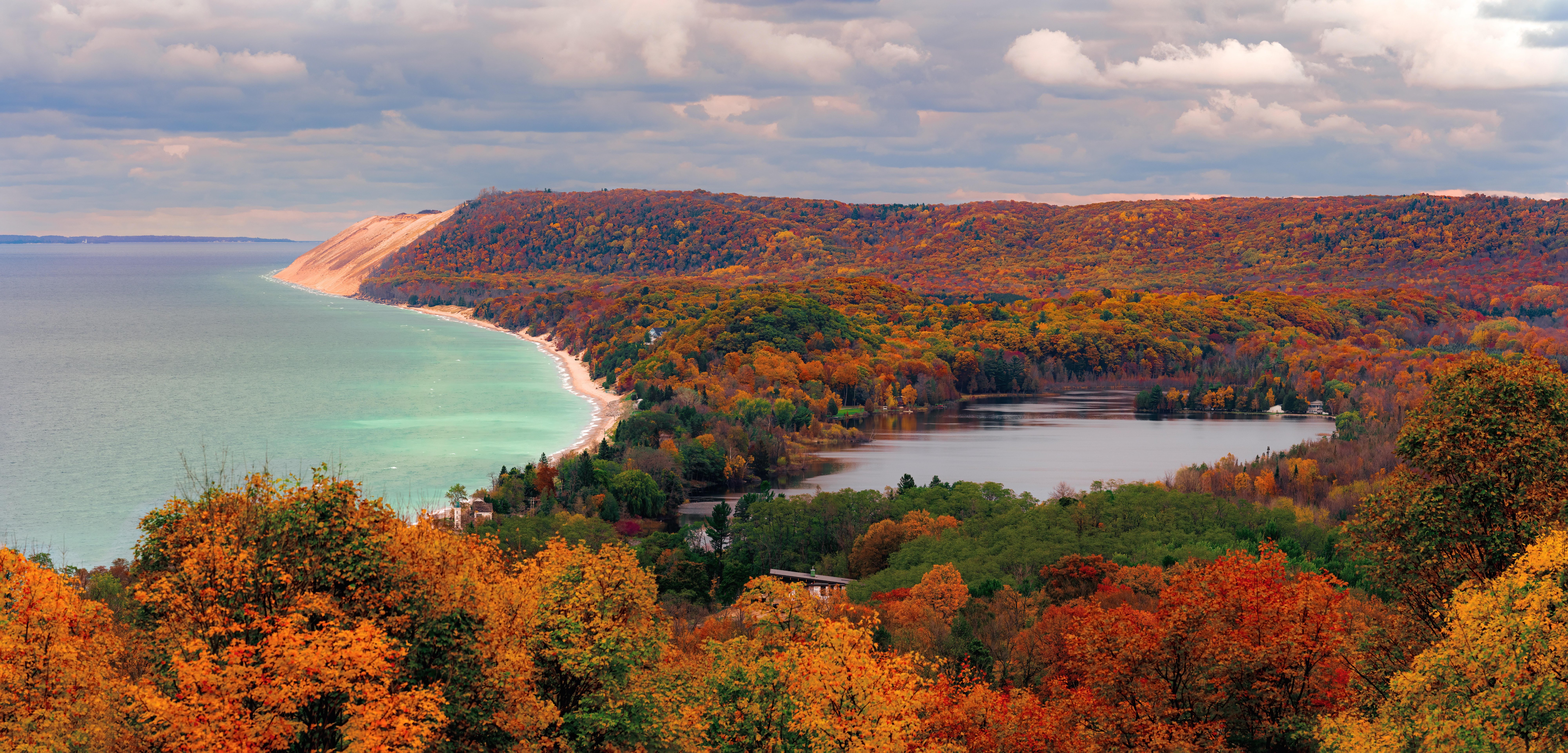 Empire Bluff Trail — fall colors over Lake Michigan