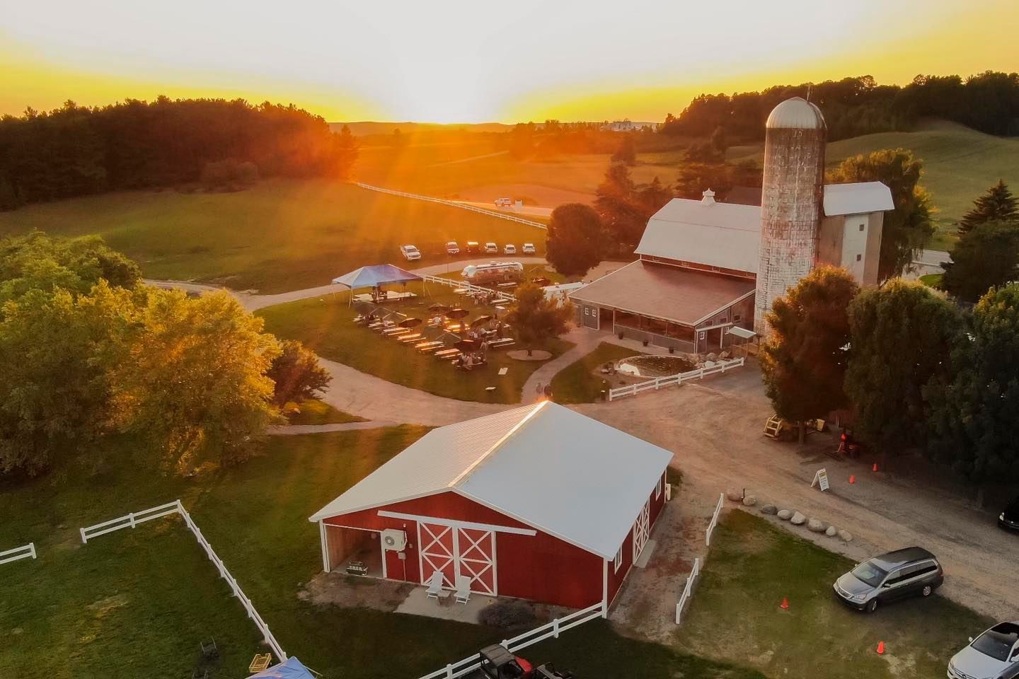 Jacob's Farm — aerial sunset view